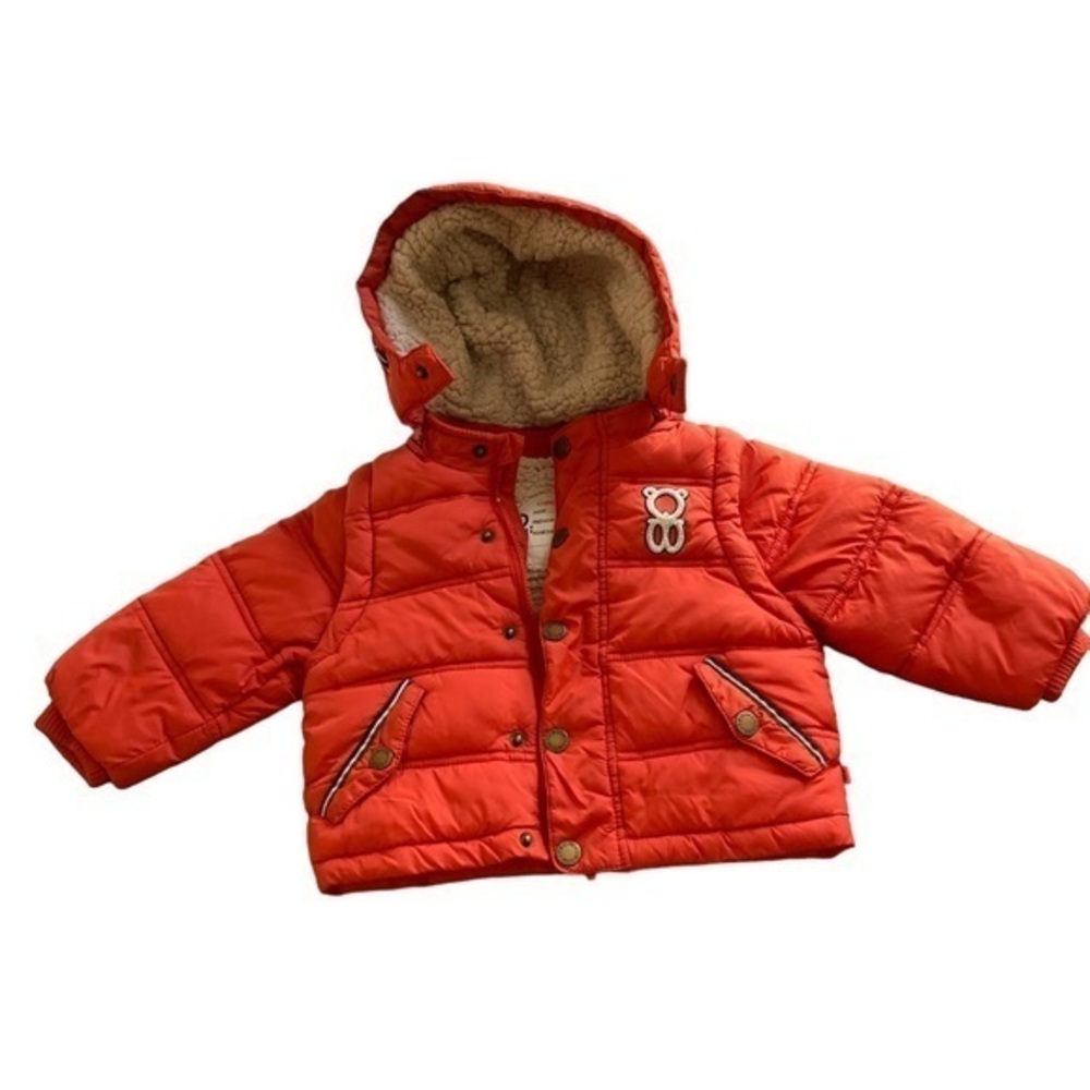 Orange Puffer Jacket With Removable Hood & Sleeves With Sherpa Lining Size 12 M